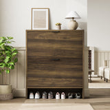 Garvee Shoe Storage Cabinet Fluted Flip Drawers Adjustable Shelves MDF Anti-Tip Safety Entryway Organizer Natural Wood Finish - Walnut