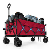 Garvee Heavy Duty Foldable Wagon All Terrain Beach Cart with Locking Brakes & Cup Holders Steel Frame & Oxford Fabric Large Capacity for Camping & Outdoor Use - Red