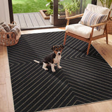 Garvee 3'X5' Black Coffee Washable Area Rug, Jute-Look 100% Polyester Striped Geometric Floor Carpet, 0.2-Inch Low Pile, Non-Slip TPR Backing, Foldable Non-Shedding Mat for Living Room, Dining Room, Bedroom, Entryway and Covered Patio - Black Coffee