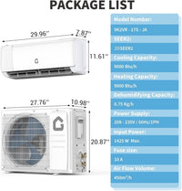 Garvee Split Air Conditioner 9000 BTU Cooling Heating 20 SEER2 WiFi Control Turbo Mode Auto Swing 208/230V Home