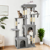 Garvee Stable Cat Tree Tower for Large Indoor Cats & Maine Coons – 61" Multi-Level Activity Center, Jumbo Perch, 2 Spacious Condos, Sisal Scratching Posts, Play Toys, Modern Cat Furniture – Light Gray - Light Gray