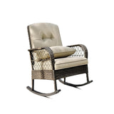 Garvee Outdoor Wicker Rocking Chair Handwoven PE Wicker Rust-Resistant Frame 4in Foam Cushions High Back Porch Patio Backyard Poolside