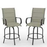 Garvee Outdoor Swivel Bar Stools Set of 2 360° Rotation High Back Armrest Textilene Fabric Ergonomic Footrest Patio Deck Backyard - Brown Padded