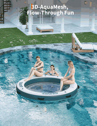Garvee blue-green round inflatable floating dock with flow-through mesh center in pool