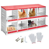 Garvee Galvanized Steel Nesting Box - 8 Compartments w/Vented Holes, Swing Perch & Removable Dividers for Easy Coop Installation - Red