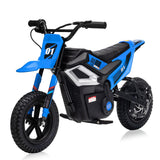 Garvee 24V Electric Dirt Bike for Kids 350W Motor, Rear Suspension, Leather Seat, Bluetooth Music, 12" Tires, Ages 10+, Outdoor Riding - Blue