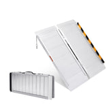 Garvee Heavy Duty Portable Wheelchair Ramp 600Lb Capacity Foldable Aluminum Safety Lock Non-Slip Grip Lightweight for Cars Doorways Steps - Silver