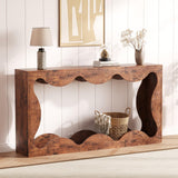 Garvee Farmhouse Console Table for Entryway, Slim Wood Scalloped Sofa Table Behind Couch with Storage Shelf, Rustic Hallway Furniture for Entrance, Living Room, Aprtment, Brown