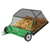 Garvee Tow Behind Lawn Sweeper 42 Inch Wide Sweeping Path, Adjustable Brush Height, Heavy Duty Steel Frame, Large 12 cu ft Hopper, Foldable Storage, Universal Hitch for Yard Cleanup - Green