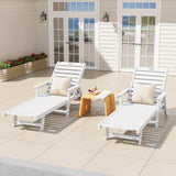 Garvee White HDPE Outdoor Chaise Lounge Chair, 5-Position Adjustable Recliner with Cup Holder and Removable Wheels, 500lbs Capacity, 78.7" Long Faux Wood Grain Weather-Resistant Poolside Patio Deck Garden Lounger - White