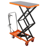 Garvee Heavy Duty Hydraulic Lift Table Cart - 330 lbs Capacity - Manual Double Scissor Platform - 50" Max Lift Height, 4 Wheels, Anti-Slip 28x18 in Platform for Warehouse & Workshop, Orange, Double scissors orange load capacity 330 lbs lifting height 50