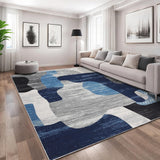 Garvee 10x13 ft Blue Washable Area Rug, Modern Abstract Color Block Patchwork, 100% Polyester Faux Cashmere Low Pile, TPR Non-Slip Foldable Backing, Machine Washable Indoor Carpet for Living Room, Bedroom, Dining Area and Office - Blue