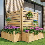 Garvee 34x40 Inch Outdoor Wood Privacy Fence Panels with Planter Box, Sturdy Freestanding Design, Weather-Resistant, 2-Panel AC Unit Screen for Yard, Patio & Pool - Wood