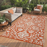 Garvee 9x12 Outdoor Rug Waterproof Reversible Medallion Pattern Polypropylene Lightweight Foldable Patio Deck Backyard Camping - Brick Red
