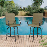 Garvee Outdoor Swivel Bar Stools Set of 2 360° Rotation Comfortable Textilene Fabric Ergonomic High Back & Armrest Patio Deck Garden Seating - Gray
