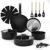 Garvee 17-Piece Ceramic Non-Stick Cookware Set with Detachable Handles, Space-Saving Stackable Design, Aluminum, Induction Compatible & Oven Safe, Lightweight Durable, Perfect for Small Kitchens and RVs