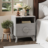 Garvee Modern Fluted Bedside Table with Charging Station – 2 Drawers, Open Shelf – Bedside End Table for Bedroom or Living Room – Sturdy Wood Legs – 1pc Oak Color US Standard - 2Pcs Walnut