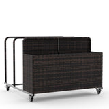 Garvee Rolling Pool Float Storage Cart, Brown PE Rattan Wicker Poolside Organizer with Steel Frame, 2 Float Compartments and Long Basket, 4 Swivel Casters with Brakes, Open Storage for Pool Toys, Noodles, Towels and Patio Cushions