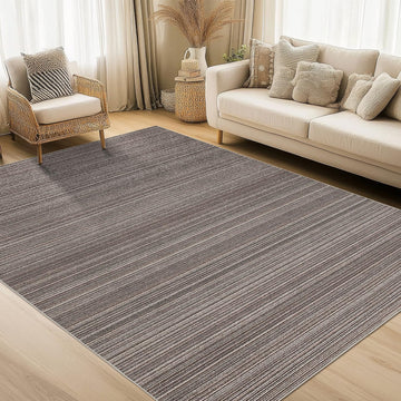 Garvee Modern Striped Washable Area Rug - Low Pile Non-Slip Contemporary Carpet - Soft, Collapsible, Mark Resistant Floor Mat for Living Room, Bedroom, Dining Room - Brown, 8x10ft (244x305cm)