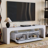 Garvee Modern LED TV Stand Walnut with Large Storage & Tempered Glass Shelves, Remote-Control LED Lights, Scratch-Resistant Surface, Living Room Console