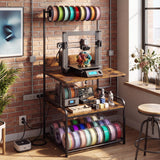 Garvee 3 Tier Printer Stand 3D Printer Table with Filament Holder & Power Outlet Metal Frame Wood Surface Heavy-Duty 300 lbs Capacity Multi-Use for Office Workshop Studio - Brown