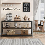 Garvee 3-Tier Industrial Console Table - 55 Inch Rustic Brown Entryway Sofa Table with Open Storage Shelves - Fluted V-Shaped Classic Design - Long Hallway Table for Living Room, Bedroom, Kitchen - V-shaped classic color - V-Shaped Retro Color