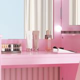 Garvee Princess Makeup Vanity with Lights 2-in-1 Kids Vanity Desk with Tri-Folding Mirror, Storage Cabinet, Small Size, Pink