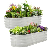 Garvee 2-Pack Oval Raised Garden Beds, 4x2x1ft Galvanized Corrugated Steel Planter Boxes, Open Bottom for Drainage and Deep Roots, Safety Rubber Edging, Rust-Resistant Outdoor Planters for Vegetables, Herbs and Flowers, White - White