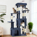 Garvee Extra-Large Multi-Level Cat Tree Tower for Indoor Large Cats & Maine Coons – 61" Heavy-Duty Modern Cat Furniture, Spacious Condos, Oversized Perch, Sisal Scratching Posts, Hammock, Play Toys – Blue - Blue