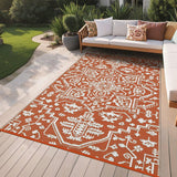 Garvee 9x18 Outdoor Area Rug Vintage Plastic Non-Slip Stain-Resistant Waterproof Orange Patio Camping Deck Mat - Brick Red
