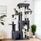 Garvee Robust Cat Tree Tower for Large Indoor Cats & Maine Coons – 61" Multi-Level Modern Cat Furniture with Jumbo Perch, 2 Spacious Condos, Hammock, Sisal Scratching Posts, Play Toys, Stable Activity Center – Dark Gray - Dark Gray