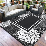 Garvee Outdoor Rug Carpet Waterproof 9x12 Patio Mat Reversible Plastic Straw UV Resistant Soft Underfoot Portable for Camping Picnic Balcony - Black & White