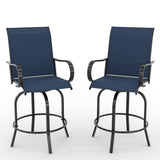 Garvee Outdoor Swivel Bar Stools Set of 2 360° Rotating High Back Armrest Textilene Fabric Weatherproof Patio Deck Backyard - Blue