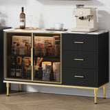Garvee Buffet Sideboard Cabinet Large Storage 3 Drawers 2 Glass Doors MDF Wood Scratch-Resistant Black Elegant Dining Living Room