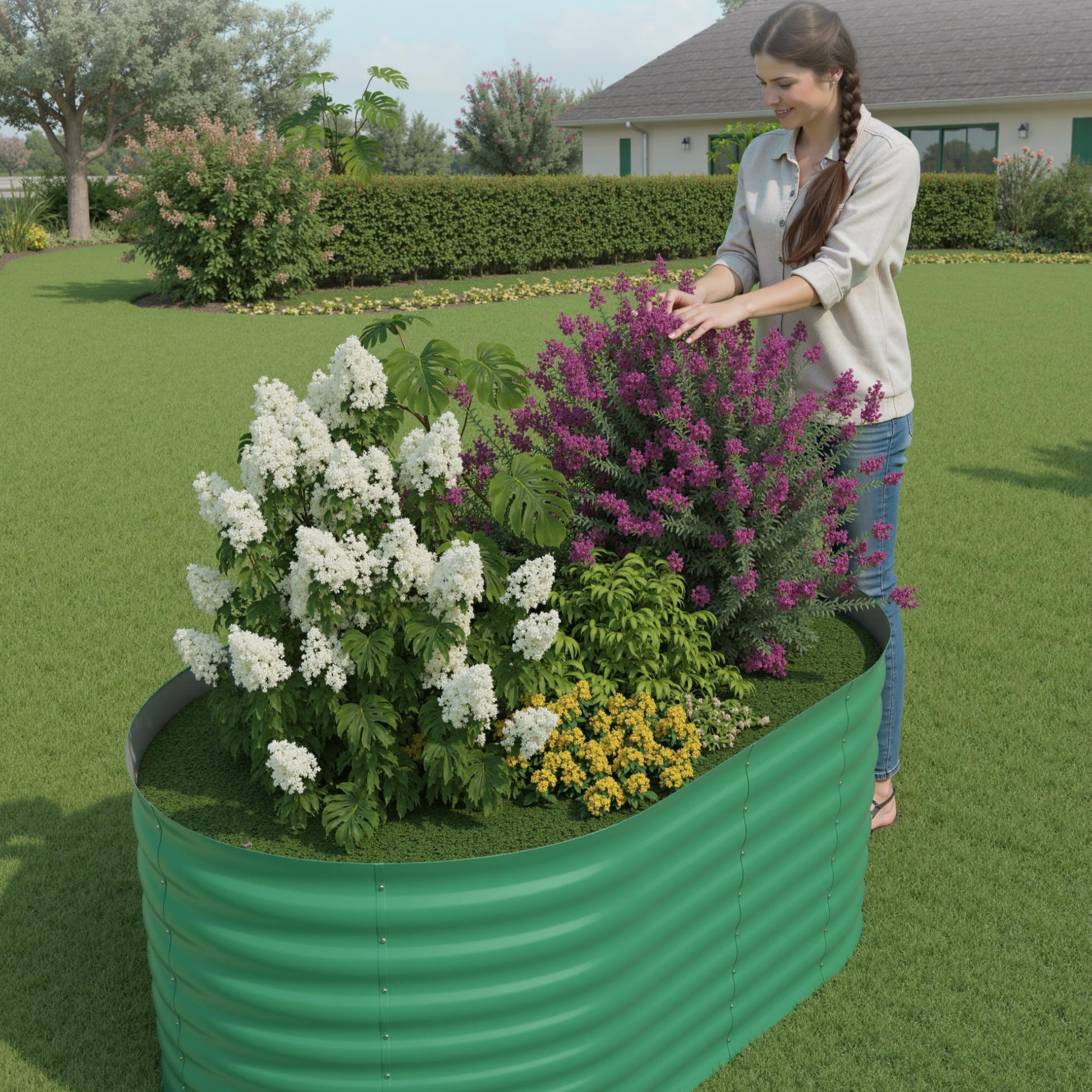 Garvee 4' X 2' X 2' Oval Galvanized Raised Garden Bed, Outdoor Metal Planter Box for Flowers, Vegetables & Herbs, Green