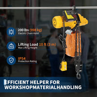 Garvee Heavy Duty Electric Chain Hoist - 1 Ton (2200 lbs) Capacity, 20ft Lift Height, 110V/120V Single Phase, Carburized Double Chain, 360° Rotatable Hooks, Wired & 328ft Wireless Remote - For Garage, Shop, Home - 1T Wire & Remote Control, Add Sling, 20ft
