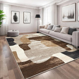 Garvee 10x13 ft Brown Washable Area Rug, Modern Abstract Color Block Patchwork, 100% Polyester Faux Cashmere Low Pile, TPR Non-Slip Foldable Backing, Machine Washable Indoor Carpet for Living Room, Bedroom, Dining Area and Office - Brown