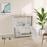 Garvee Space-Saving Double Layer Hidden Cat Litter Box Enclosure Cabinet - Modern Wooden Cat Washroom Furniture with X-door White, Scratching Post, Litter Mat, Odor Control, Dog Proof, Fits Most Litter Boxes, Color: X-door white - X-Door White