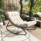 Garvee Oversized Papasan Rocking Chair for Patio – Egg-Shaped Outdoor Lounge Chair, All-Weather E-Coated Frame, Comfortable cream shade shade Cushion, Ideal for Garden, Porch, Bedroom, Living Room – cream shade shade cushion - Off-White Cushion