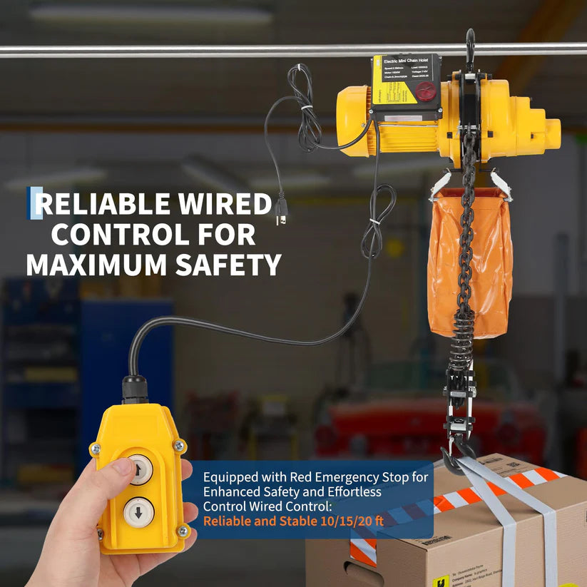 Garvee Heavy Duty Electric Chain Hoist - 1 Ton (2200 lbs) Capacity, 20ft Lift Height, 110V/120V Single Phase, Carburized Double Chain, 360° Rotatable Hooks, Wired & 328ft Wireless Remote - For Garage, Shop, Home - 1T Wire & Remote Control, Add Sling, 20ft