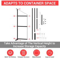 Garvee Shipping Container Shelving Brackets 4PCS, 3-Tier 22''D x 60''H Black Powder Coated Steel Shelf Support for Cargo Storage, Easy to Hang and Remove for Heavy Duty Containers, Workbenches