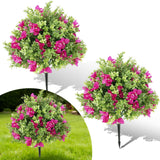 Garvee Set of 2 Artificial Boxwood Topiary Ball Trees - UV Resistant Faux Greenery & Silk Flowers - With Ground Spikes - Decorative Fake Shrubs for Indoor Outdoor Porch, Planters, Wedding, Christmas - Purple - Purple