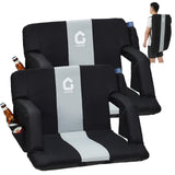 Garvee Extra Wide Stadium Seats for Bleachers with Back Support - 20.5 Inch Padded Reclining Bleacher Chair with Armrests, 6 Adjustable Positions, Anti-Slip Base, Large Pockets and Cup Holders - Black & Gray