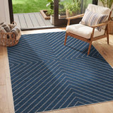 Garvee 5'X7' Navy Blue Washable Area Rug, Jute-Look 100% Polyester Striped Geometric Floor Carpet, 0.2-Inch Low Pile, Non-Slip TPR Backing, Foldable Non-Shedding Mat for Living Room, Dining Room, Bedroom, Entryway and Covered Patio - Navy Blue