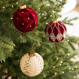 Garvee 12PCS 3.15 Inch Multiple Colors Velvet Christmas Ornaments Set Christmas Decorations Flocked Painted Shatterproof Plastic Balls for Xmas Tree Decor, Unique Shapes Holiday Decorations（Burgundy） - Wine Red