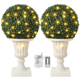 Garvee 16” Artificial Plant Topiary Ball, Pre-Lit Artificial Topiary Plant with Lights, Timer and Remote Control, Artificial Outdoor Porch Trees with Light Base for Outdoor Indoor, 2pcs - White