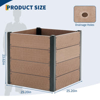 Garvee Carré potager surélevé aspect bois 63,5 cm x 63,5 cm x 58,4 cm avec fond, jardinière d'extérieur pour légumes et herbes, durable en composite pour racines profondes, patio arrière, marron