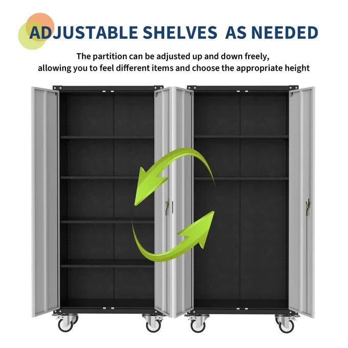 Garvee Metal Storage Cabinet - 72" Lockable Tool Cabinet with 360° Wheels, Drawers, 4 Doors, and Adjustable Shelves, Ideal for Garage, Home, and Office
