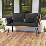 Garvee PE Wicker Patio Bistro Set Outdoor Furniture Weather-Resistant Cushions Tempered Glass Table Steel Frame Modular Design Balcony Deck - Black