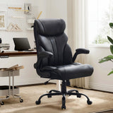 Garvee Comfortable Office Desk Chair 500 LBS, Big and Tall Office Chairs with Adjustable Flip-up Armrests,100-118°Recline Executive Leather Gaming Chair for Heavy People, Long Hours, Black - Black